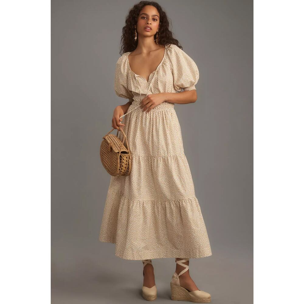 nwt by ANTHROPOLOGIE sz 2X The Somerset: Puff Sleeve Edition in Neutral motif